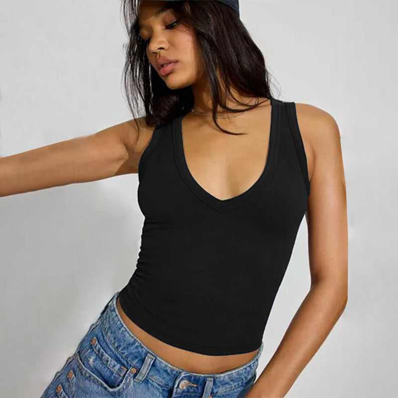 Women's Sleeveless VNeck Fitted Tank Top | Summer Casual Stretch Ribbed Vest, Solid Color | noémi