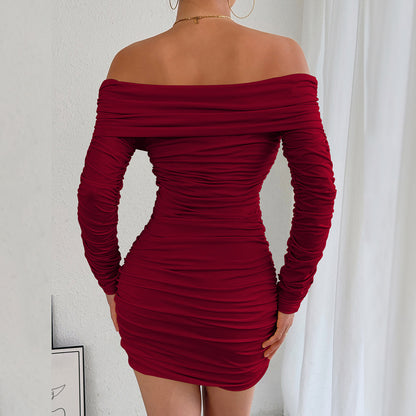 Off Shoulder Pleated Bodycon Dress | Womens Slim Fit Sheath Dress | noémi `