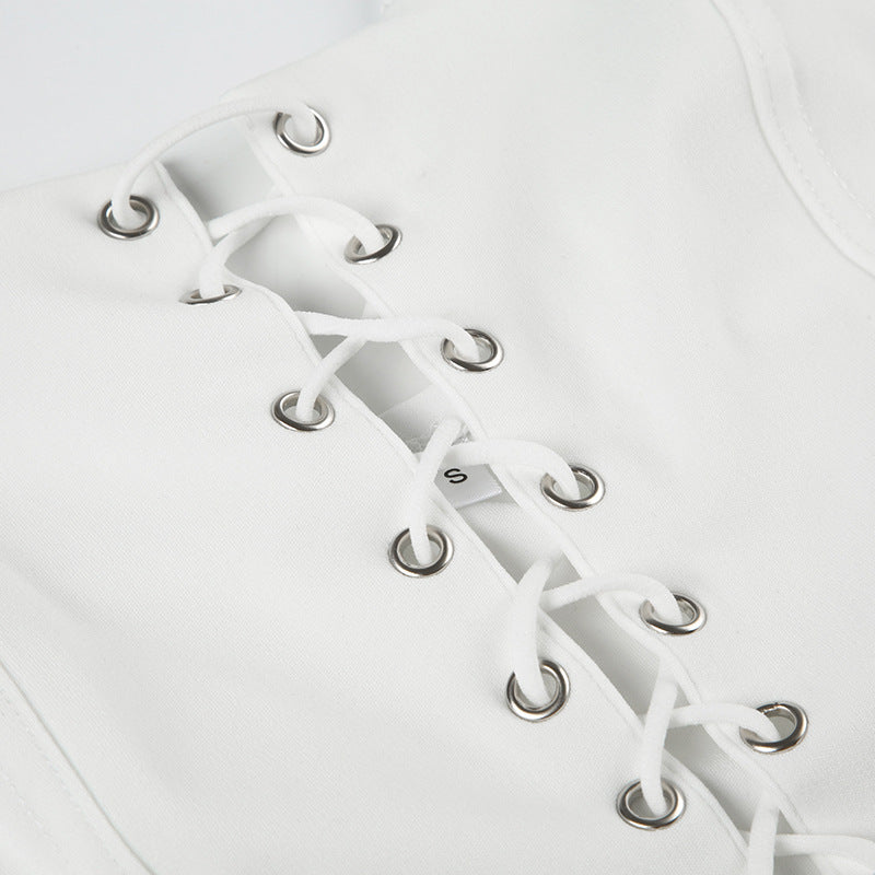 Halter Lace Cutout Bra Camisole | Faux Two Piece Hollow Out Waist Strap Top | noémi