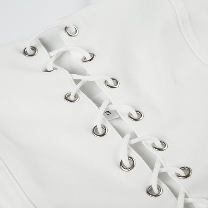 Halter Lace Cutout Bra Camisole | Faux Two Piece Hollow Out Waist Strap Top | noémi