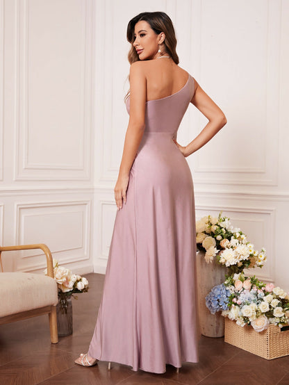 One Shoulder Slit Tube Dress | Slim Fit Gown | noémi