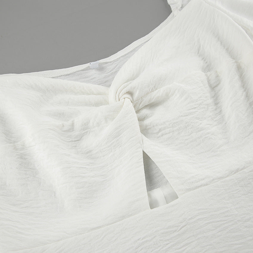 Women A Line Puff Sleeve Dress with Square Neck and Textured Fabric | noémi