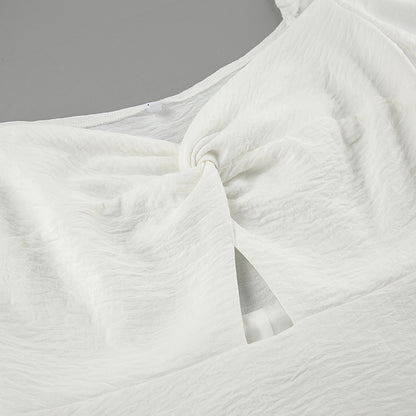 Women A Line Puff Sleeve Dress with Square Neck and Textured Fabric | noémi