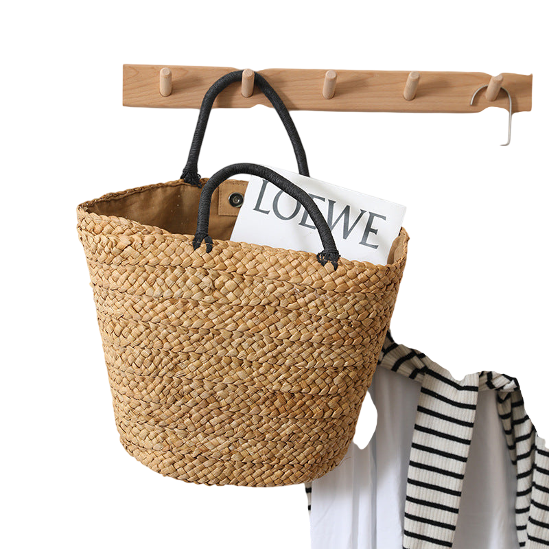 Large-Capacity Straw Shoulder Tote Bag – Hand-Woven Coffee Brown | noémi