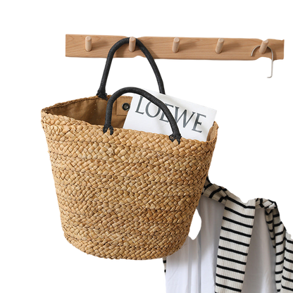 Large-Capacity Straw Shoulder Tote Bag – Hand-Woven Coffee Brown | noémi