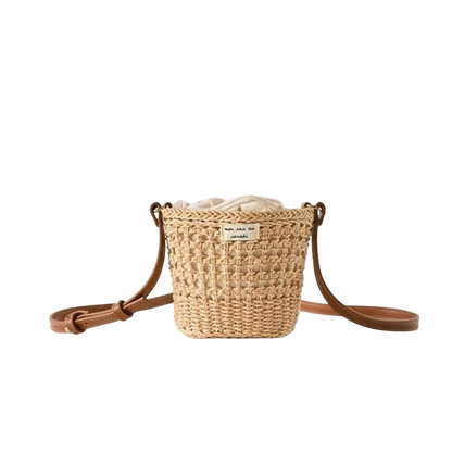 Straw Bucket Crossbody Bag – Hollow-Out Weave, Natural | noémi