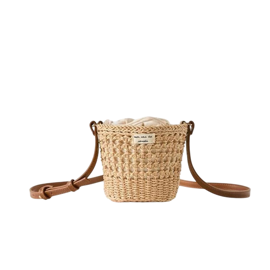 Straw Bucket Crossbody Bag – Hollow-Out Weave, Natural | noémi