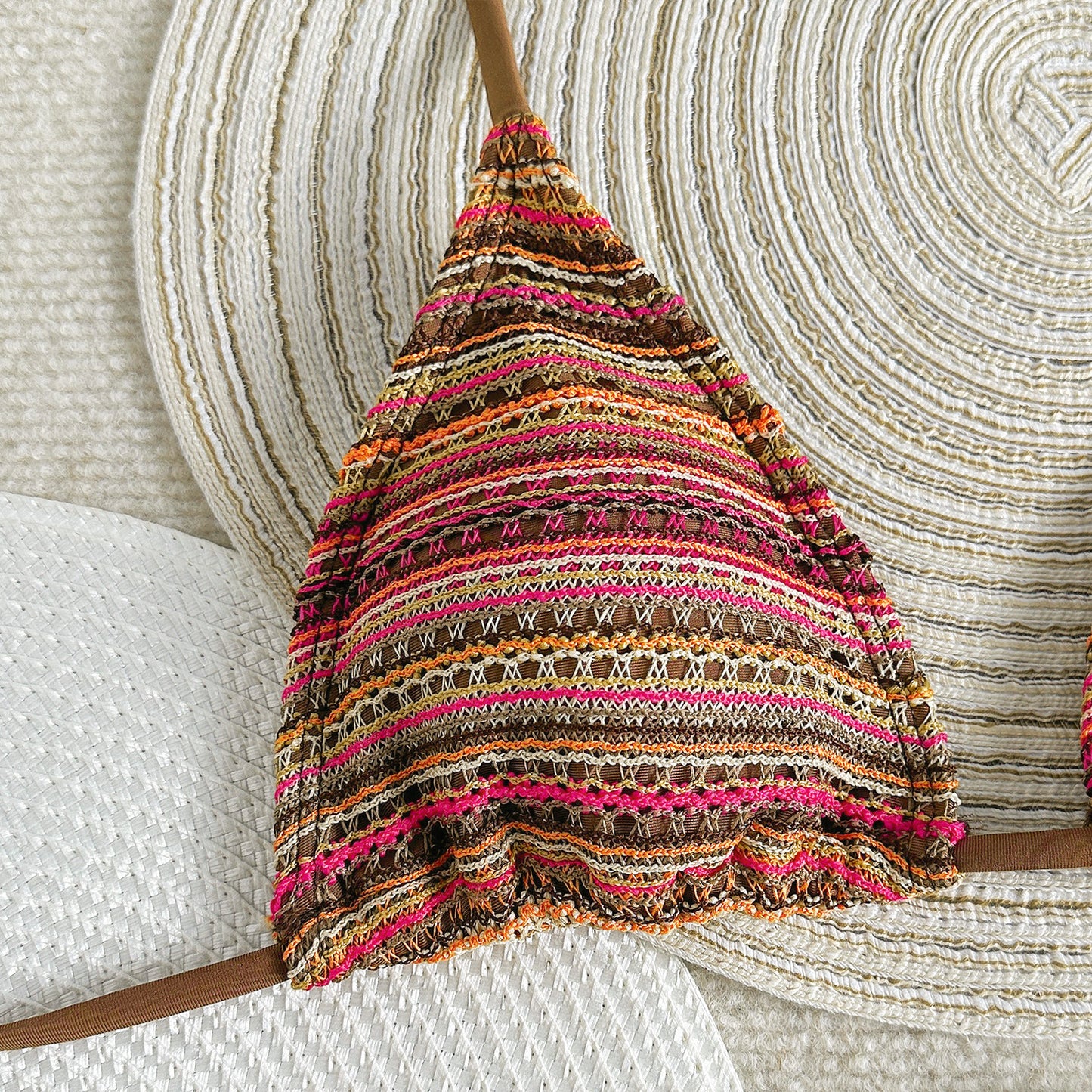 Knitted Halter Bikini with Contrast Colors Shorts | Three Piece Swim Set | noémi