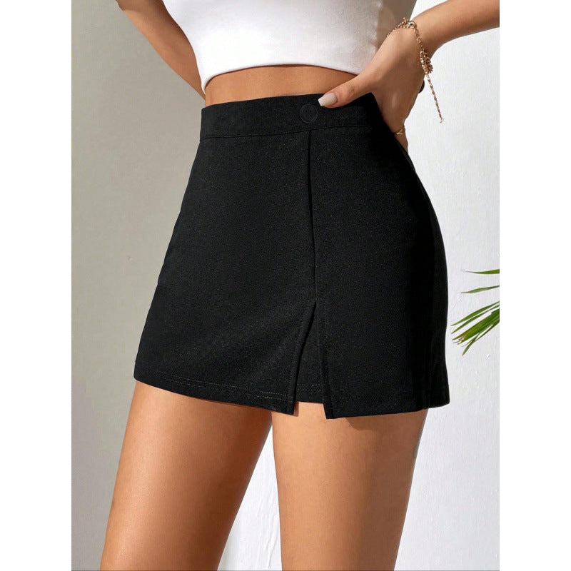 Women's Black High Waisted Skort | Chic Mini Skirt Shorts with Front Slit & Hidden Zipper | noémi