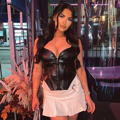 Womens Faux Leather Sleeveless Corset Vest | noémi