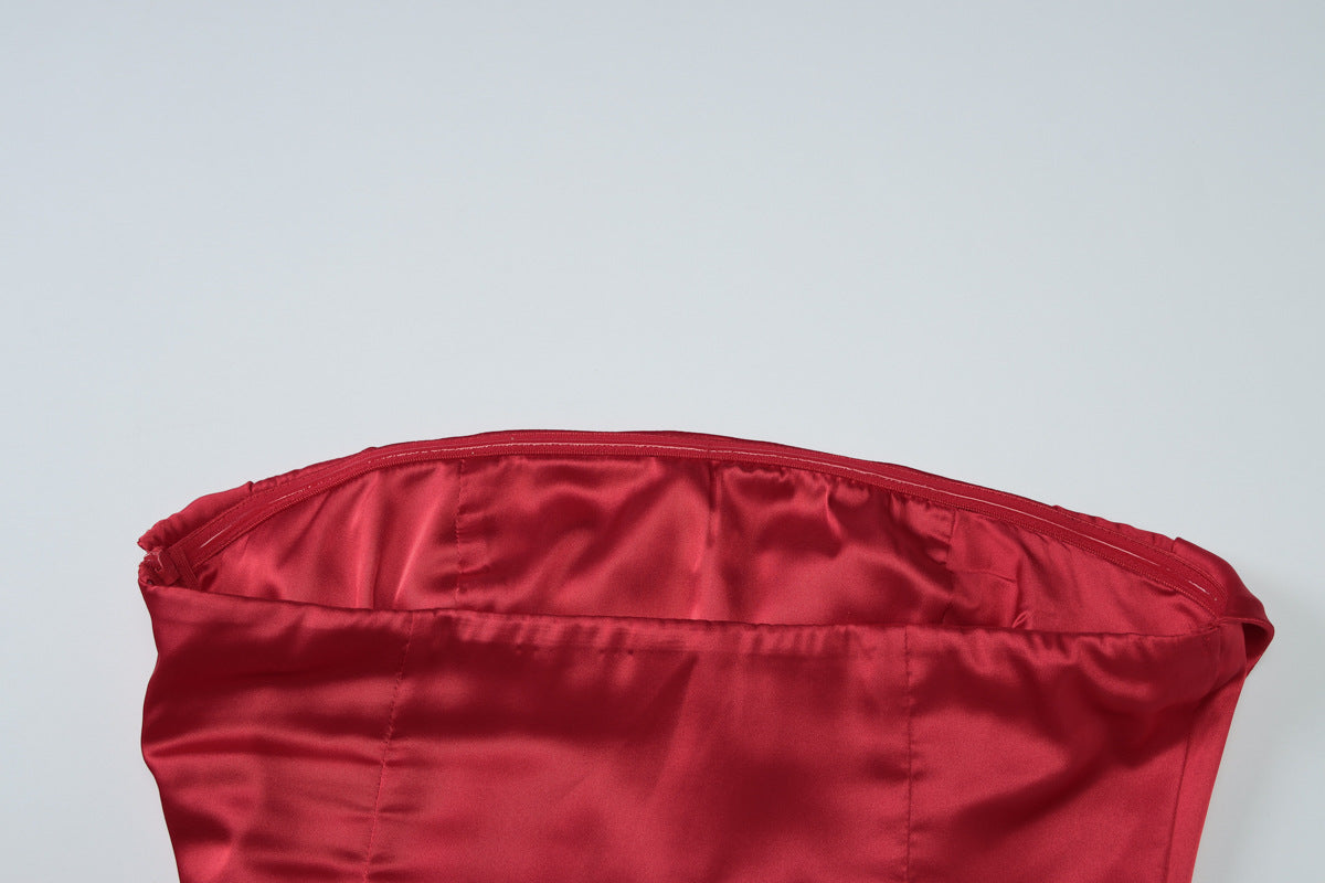 Satin Pleated Slim Tube Top Dress for Women | noémi