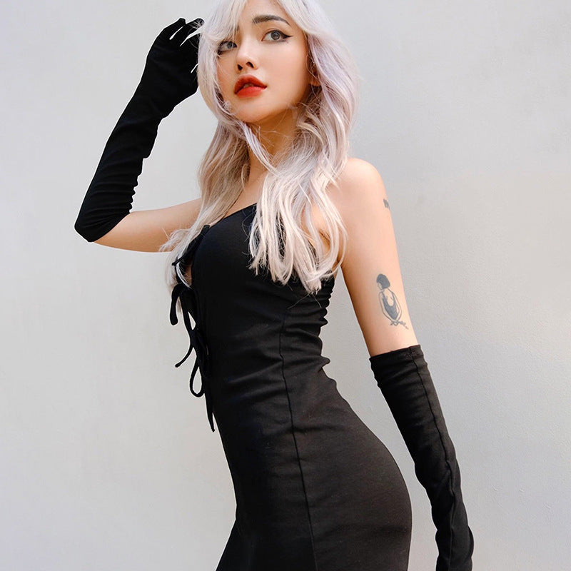 Womens Halter Cutout Dress with Matching Gloves Two Piece Set | noémi