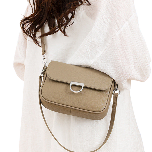 Elephant Gray Square Leather Crossbody Bag – Textured Retro Style | noémi