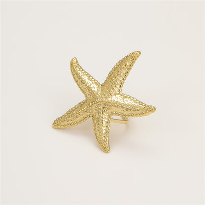 Gold Starfish Ring | Open Adjustable | Stainless Steel, Ocean Inspired Jewelry, Non Fading, Bold Statement Ring for Women | noémi
