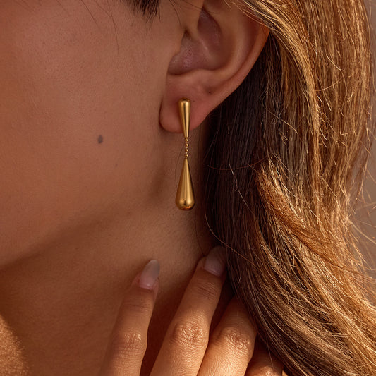 Gold Water Drop Dangle Earrings | Minimalist Normcore Abstract Design, Lightweight Jewelry | noémi