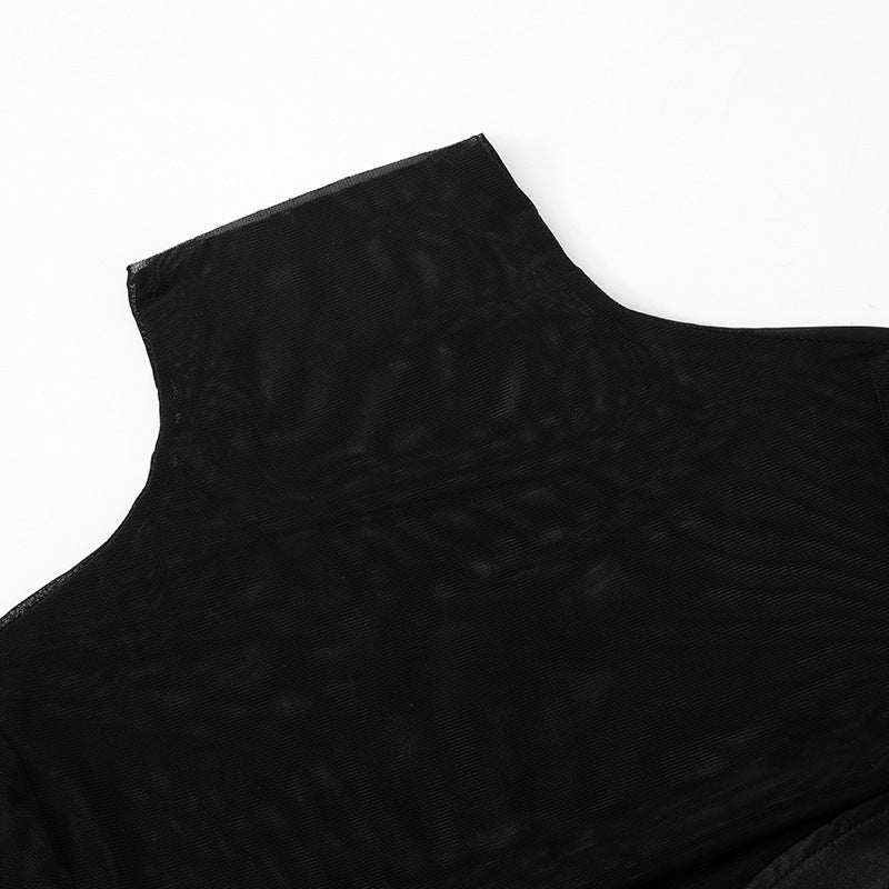 Mesh Patchwork Turtleneck Dress with Cutout Details and Slim Fit | noémi