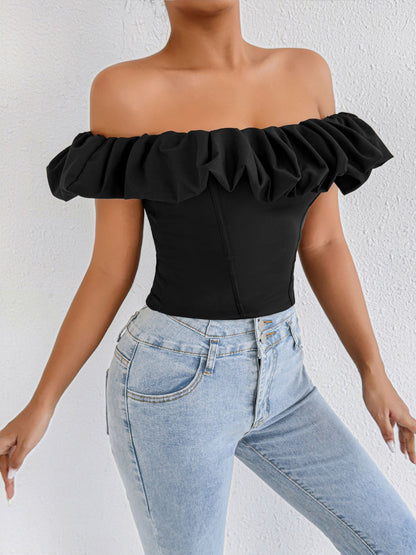Black Off Shoulder Ruffled Top for Women | Sleeveless Summer Shirt  | noémi
