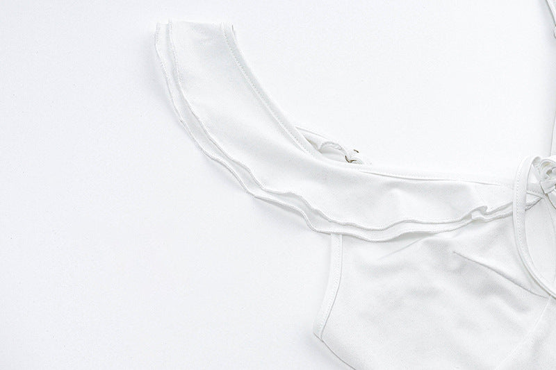 Ruffle Strap Mini Dress | Tie Front V Neck Bodycon | noémi