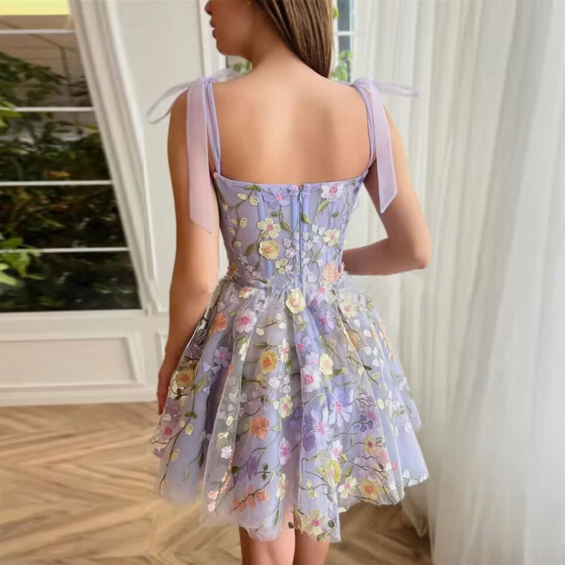 Three Dimensional Floral Embroidered Organza Sheath Cami Dress | noémi