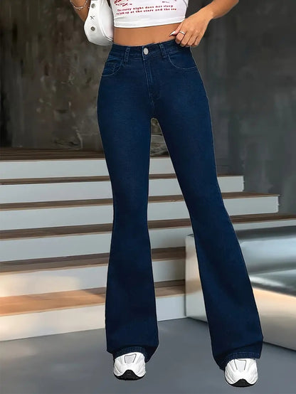 Women's Dark Blue Slim Flared Jeans | Stretchy, High Waist | noémi