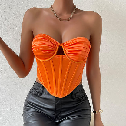 Orange Corset Top | Slim Fit, Hollow Out, Pleated & Boning Vest | noémi