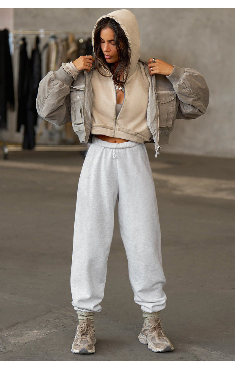 Cropped Hoodie | Frayed Hem, Long Sleeves, Soft Fleece Zip Up Jacket for Women | noémi