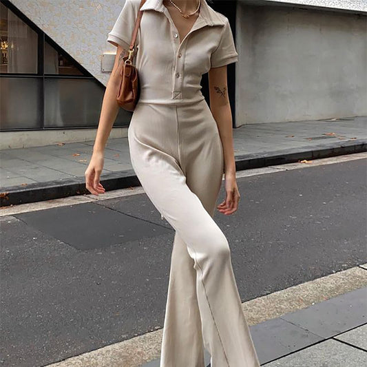 Backless Collared Jumpsuit | Women's Bootcut Long Sleeve | Sculpted Fit One Piece | noémi