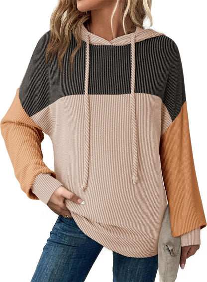 Colorblock Hoodie for Women | Twist Stripe Loose Long Sleeve Sweater | noémi