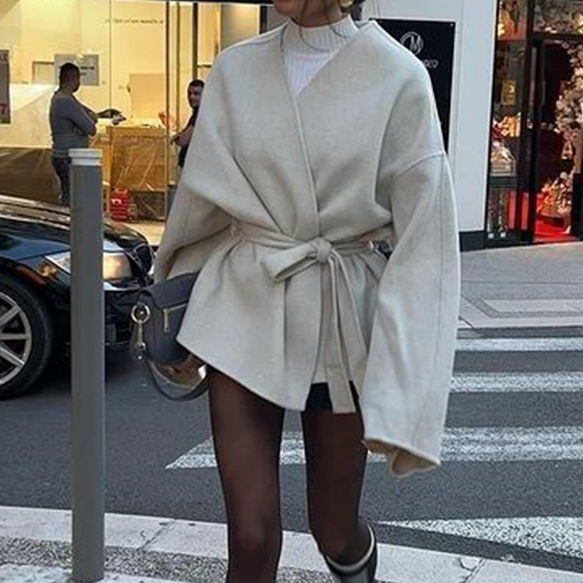 Belted Bell Sleeve Trench Coat | Wrap Jacket for Women | noémi