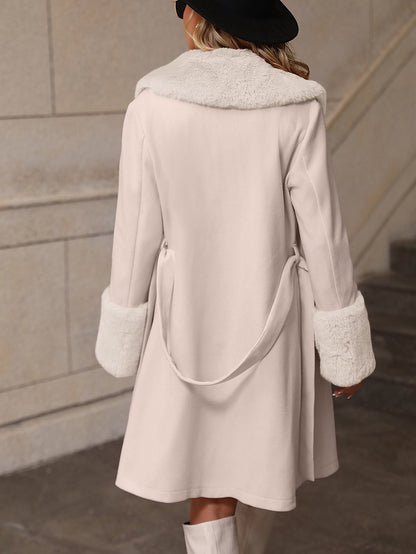 Womens Mid Length Faux Fur Collar Trench Coat | Single Breasted Belted Winter Outerwear | noémi