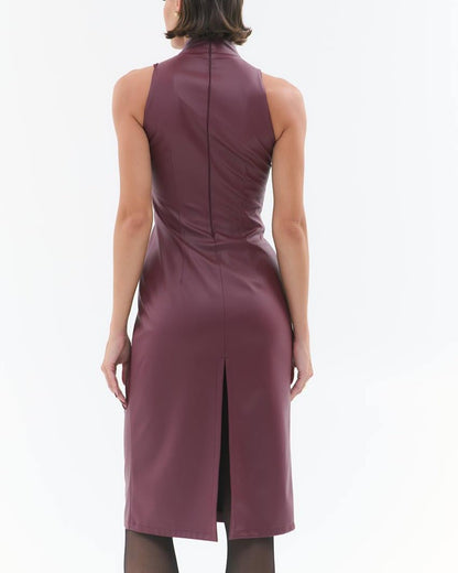 Sleeveless | Stand Collar | Side Split | Slim Fit | Faux Leather Dress | noémi