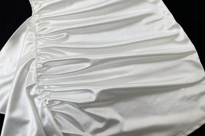 Women’s Satin Strapless Mini Dress | White Ruched Bodycon with Side Bow | noémi