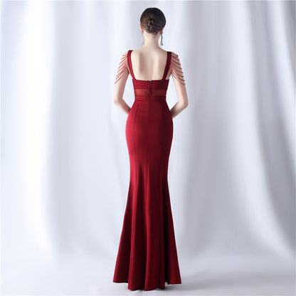 Backless Sheer Mesh Wedding Gown | Slim Fit Dress with High Slit | noémi