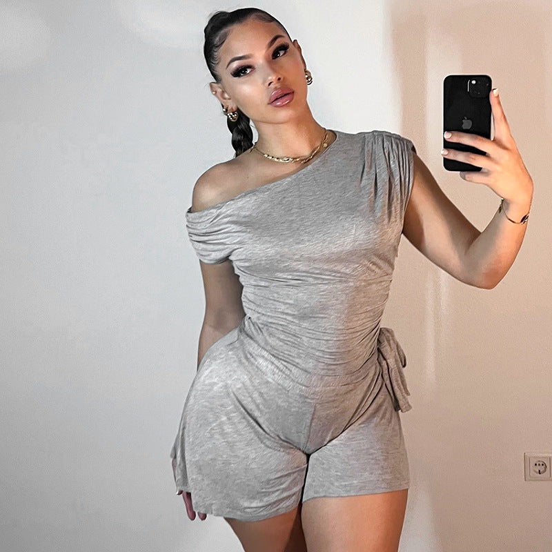 Womens Summer Off Shoulder Romper with Bow Waist Tie | noémi