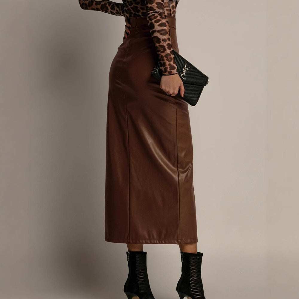 High Waist Leather Split Skirt | Women’s Figure Flattering Sheath Skirt | noémi
