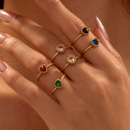 Retro Love Inlaid Zircon Stainless Steel Ring | Open Band Jewelry for Women | noémi