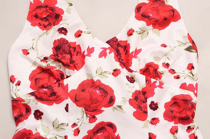 Halter Backless A Line Mini Dress | Rose Print High Waist Slim Fit | noémi