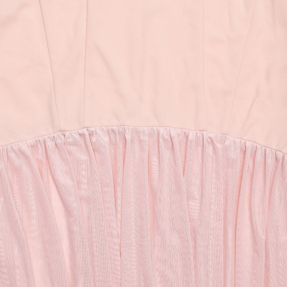 Off Shoulder Tube Top Maxi Dress | Mesh Stitching & Pleated Backless Design | noémi