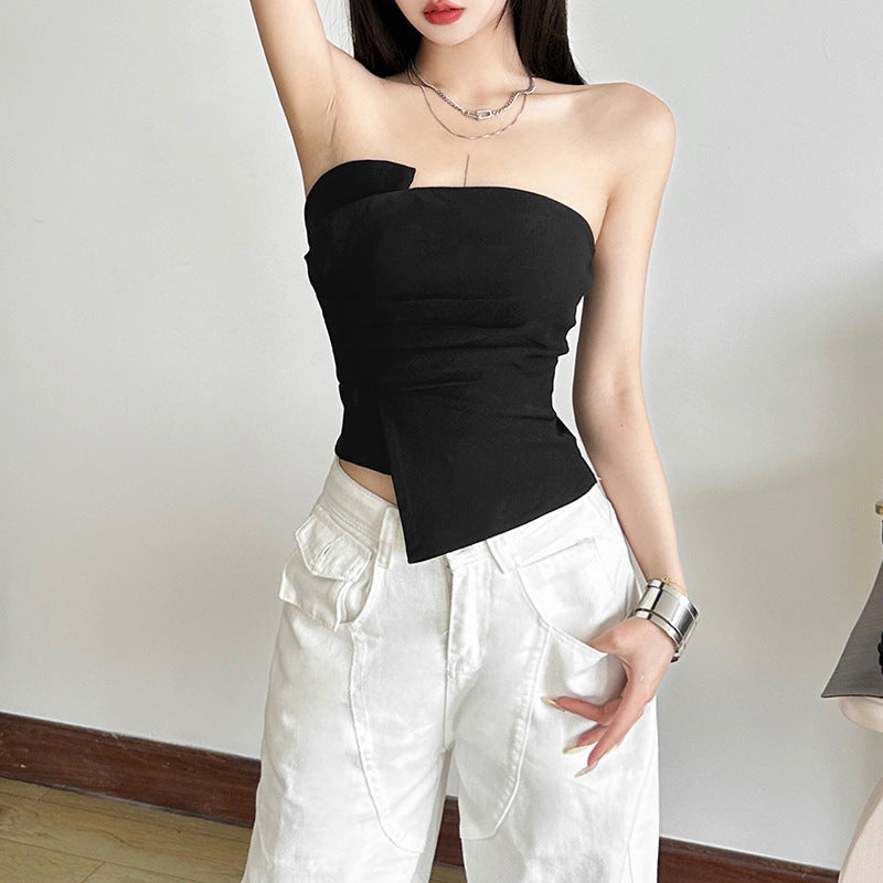 Womens Backless Tube Top | Pleated Short Vest | noémi