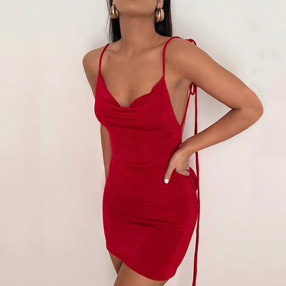 Back Tie Open Back Slim Fit Bodycon Dress | noémi