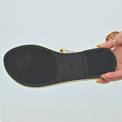 Women's Flat Sandals | Rhinestone Toe Ring & Metallic Strap | noémi