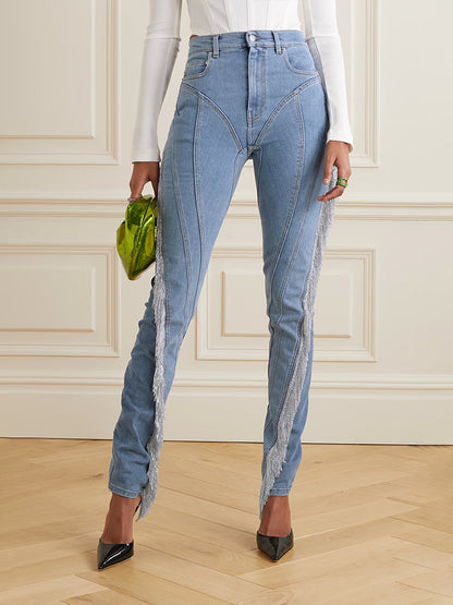 Slim Fit Jeans | Stretch Denim with Chain Tassel Detail | Trendy High Grade Pants | noémi