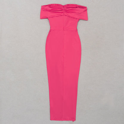 Womens Off Shoulder Pleated Backless Dress with Side Slit Slim Fit | noémi