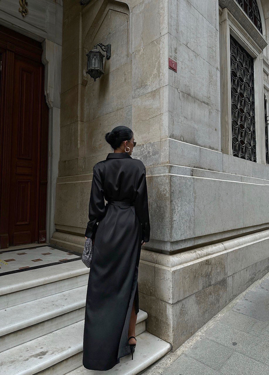 Satin Slit Dress | Waist Slimming Gown | noémi