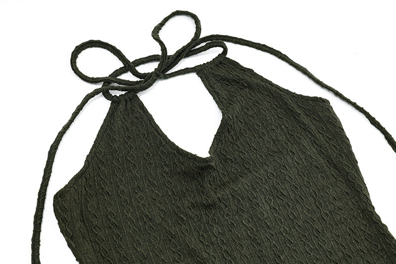 Backless Halter Mini Dress | Olive Green | Slim Fit, High Waist | noémi