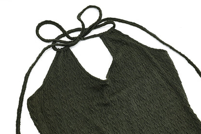 Backless Halter Mini Dress | Olive Green | Slim Fit, High Waist | noémi