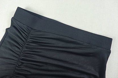 Black One Shoulder Ruffle Halter Gown | High Slit Dress | noémi