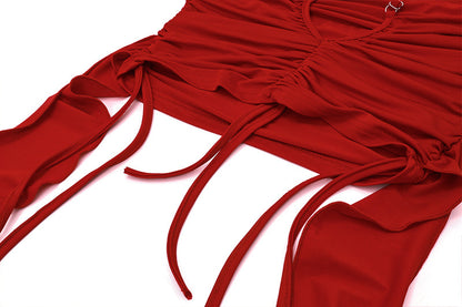 Bold Red Ruched Strappy Crop Top | Side Tie Tank | noémi