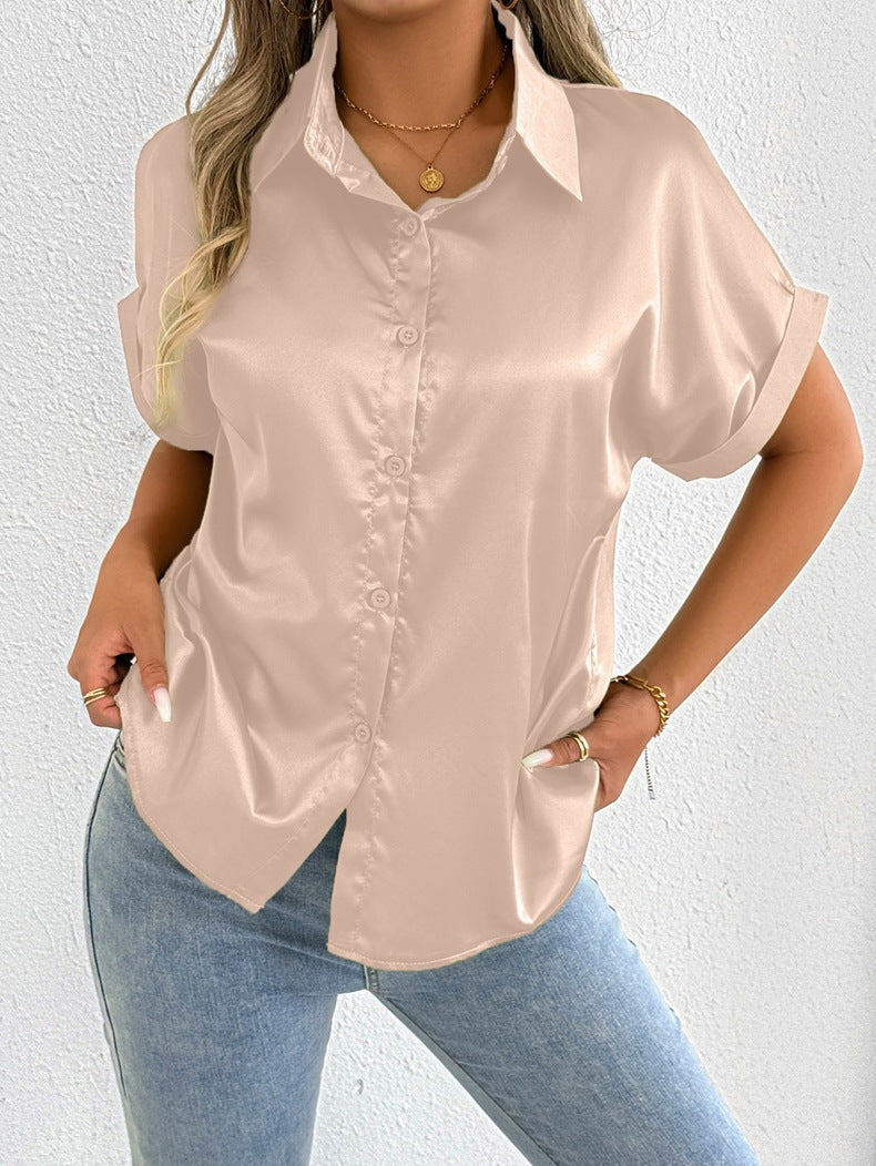 Womens Satin Shirt | Short Sleeve Silk Top | noémi