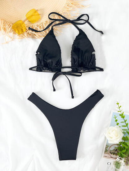Double Strap Bikini Set with Solid Color and Sequin Detail | noémi